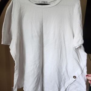White Textured Short Sleeve Top